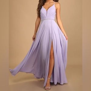 She's Gorgeous Lavender Lace-Up Rhinestone Maxi Dress